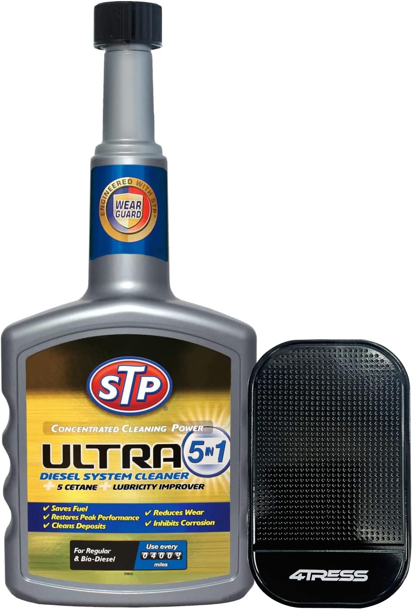 STP Ultra 5 in 1 Diesel Fuel System Cleaner, STP Concentrated Cleaning Power, Car Accessories, 400 ml Non Slip Car Dash Mat (4T-GST-77400)