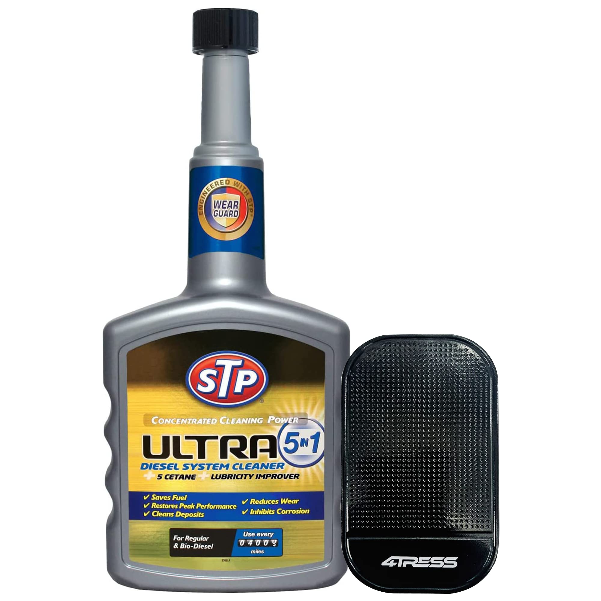 4TRESS STP Ultra 5 in 1 Diesel Fuel System Cleaner, STP Concentrated Cleaning Power, Car Accessories, 400 ml Non Slip Car Dash Mat (4T-GST-77400)