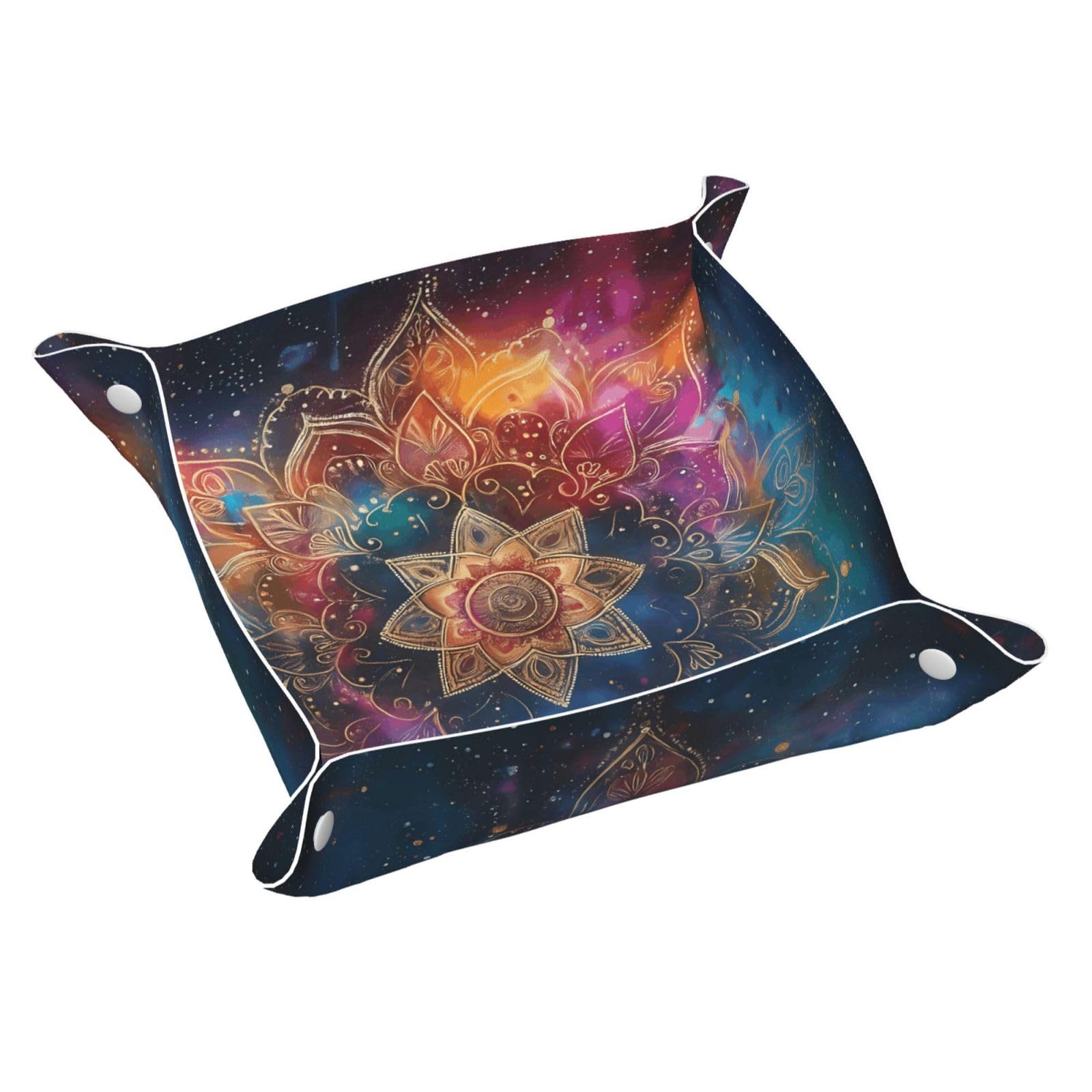HLBSDM Charming Cosmic Mandala Tray Men's Leather Valet Parking Portable Entrance Trays Bedside Storage Box
