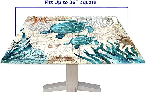 Miniatura 7 de Mantel cuadrado de tortuga marina, mantel de poliéster bohemio lavable, borde elástico, para decoración del hogar, para festivales, vacaciones,