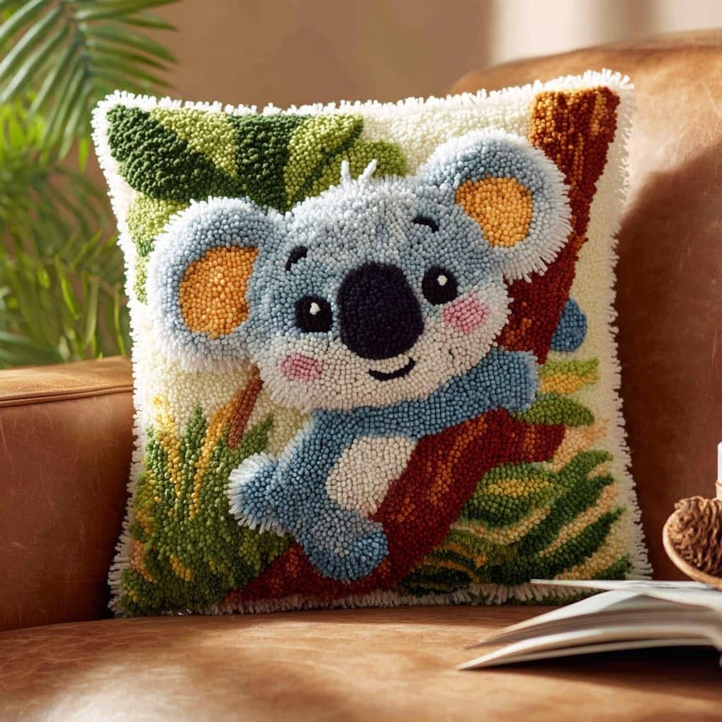 WallustrioaW Latch Hook Cushion Kits for Adults BeginnersTropical Koala