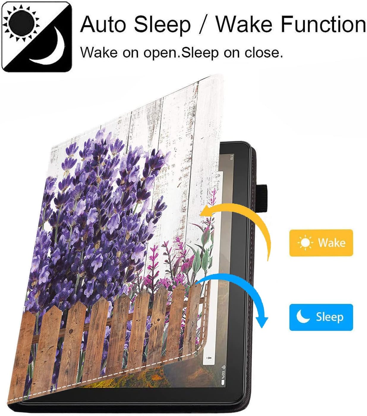 Case for Kindle Fire HD 10 Tablet 10.1" (9th/7th Generation, 2019/2017 Release) - Slim PU Leather Stand Flip Cover with Card Slot & Pencil Holder, Purple Flowers