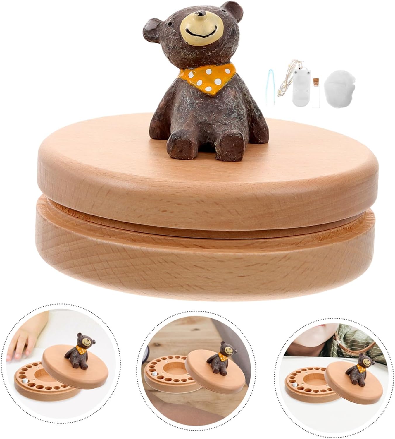 KOMBIUDA Teeth Wood Box Keepsake Smooth Lanugo Memorial Case for Newborns Unique Tooth Holder Gift for Boys Random Color