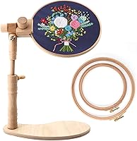 ZOCONE Beech Wood Adjustable Embroidery Hoop Stand with 6" & 8" Hoops - Rotatable Holder for Cross Stitch & Needlework