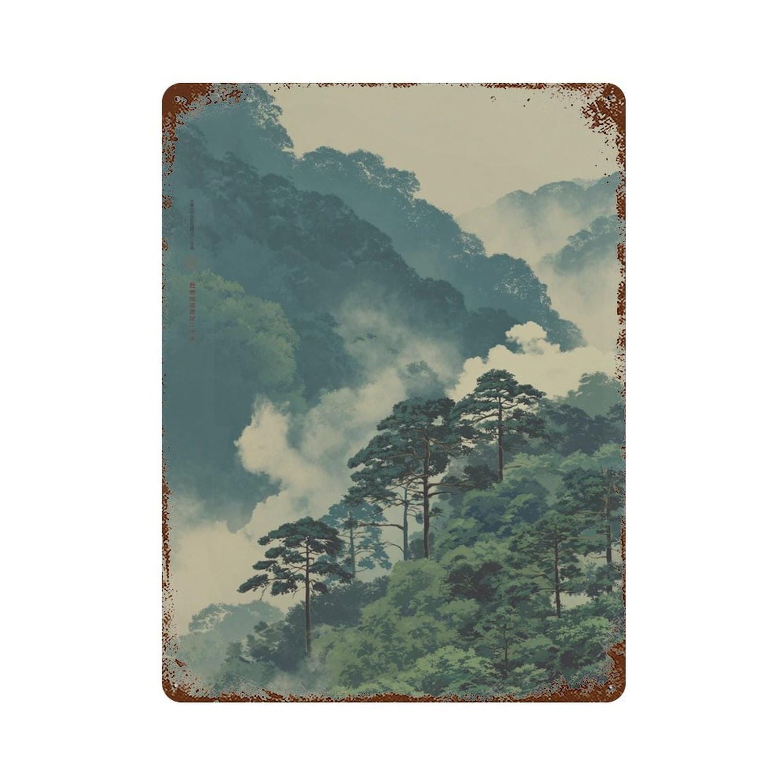 xiaoxiaoshen Misty Mountain Forest Japanese Wall Decor Art Metal Tin Poster Modern Home Decor Art Home Bar Shop Decorations Vintage Sign 40x30cm
