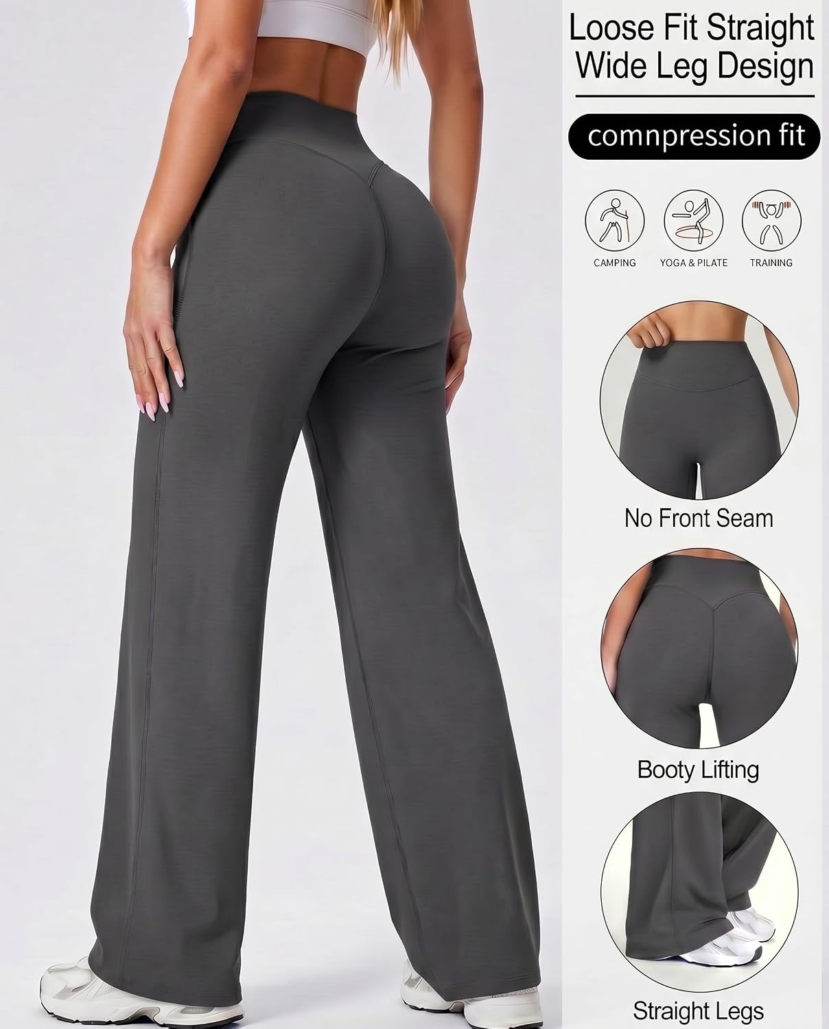 Coume 2 Pack Women Workout Leggings Straight Wide Leg No Front Seam Yoga Gym Pants High Waist Buttery Soft Stretch Leggings