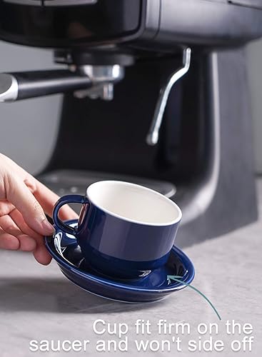 Miniatura 6 de SWEESE - Tazas de porcelana apilables, de 8 onzas, con platillos y soporte de metal, para bebidas especializadas del café, capuchino, latte,