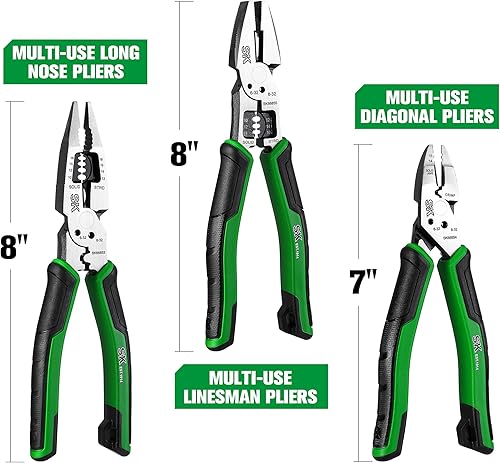 Miniatura 2 de SK Juego de alicates de 3 piezas, alicates multiusos de nariz de fideos de 8 pulgadas, alicates diagonales multiusos de 7 pulgadas y alicates
