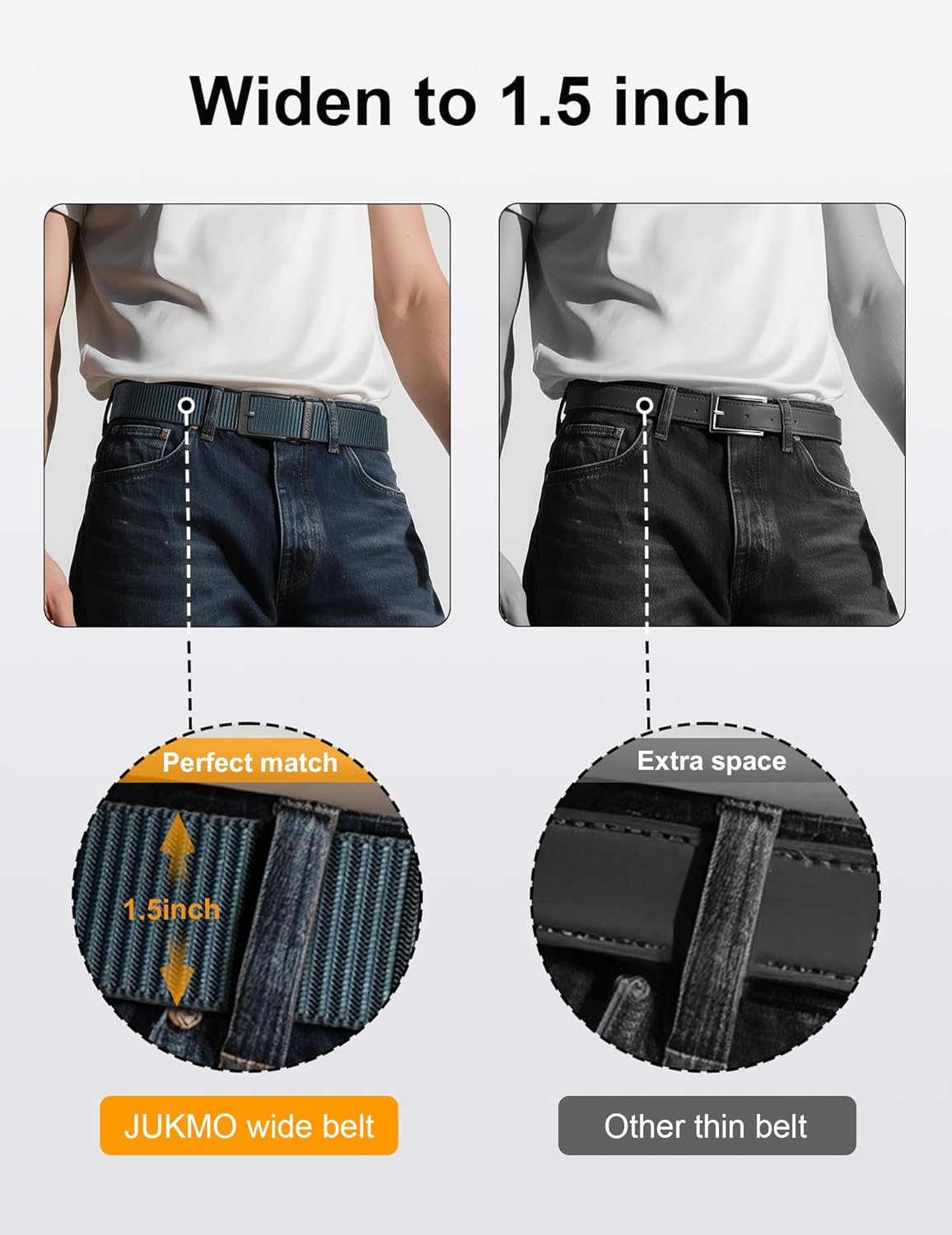 JUKMO Men's 1.5" Ratchet Belt - No Hole Adjustable Pin-Look Buckle for Jeans & Chinos | Trim-to-Fit Nylon Webbing - Image 8