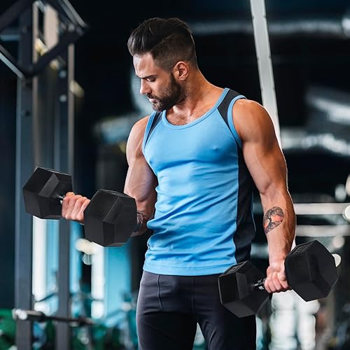 Miniatura 8 de RitFit Juego de mancuernas hexagonales revestidas de PVC de 5 a 650 libras con estante opcional para gimnasio en casa, peso de mano con mango