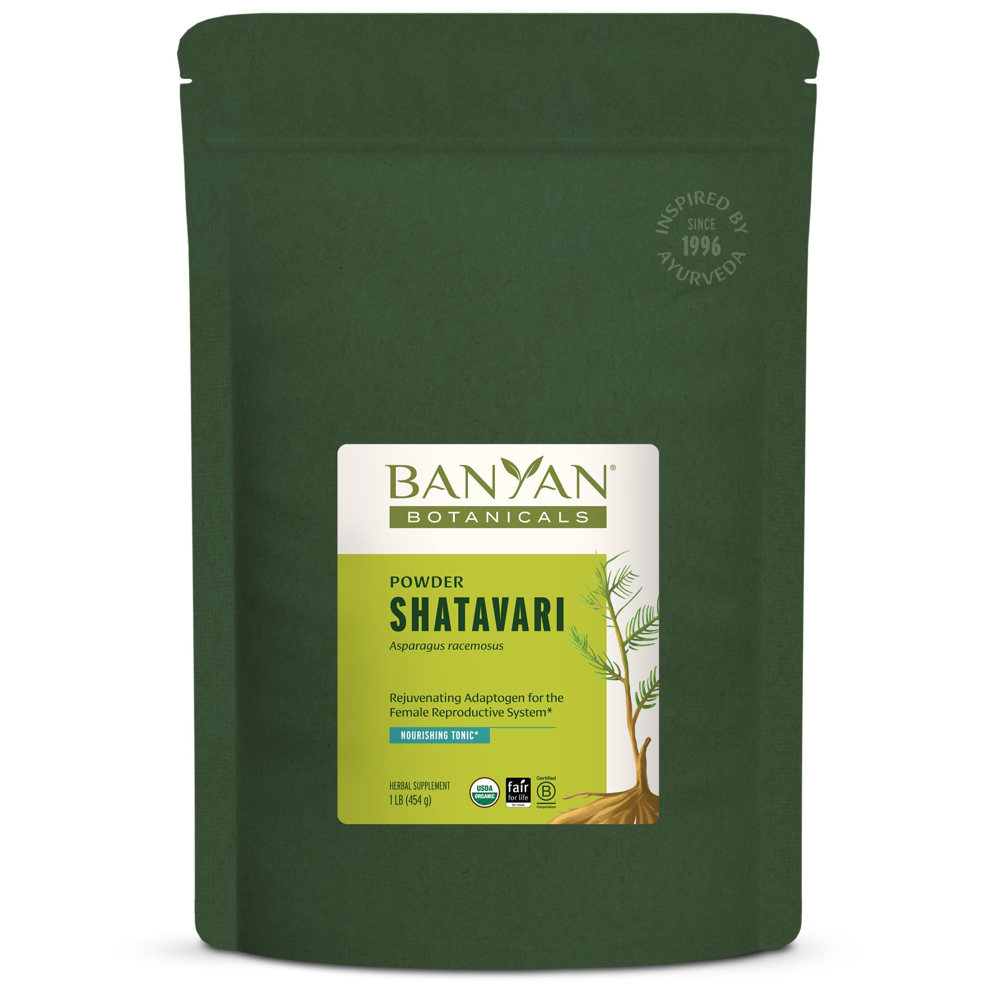 Banyan Botanicals Organic Shatavari Powder – Asparagus racemosus – Ayurvedic Herb for Vata & Pitta, Balanced Female Hormones, Energy, Vitality & More* – 1lb. ­– Non-GMO Sustainably Sourced Vegan