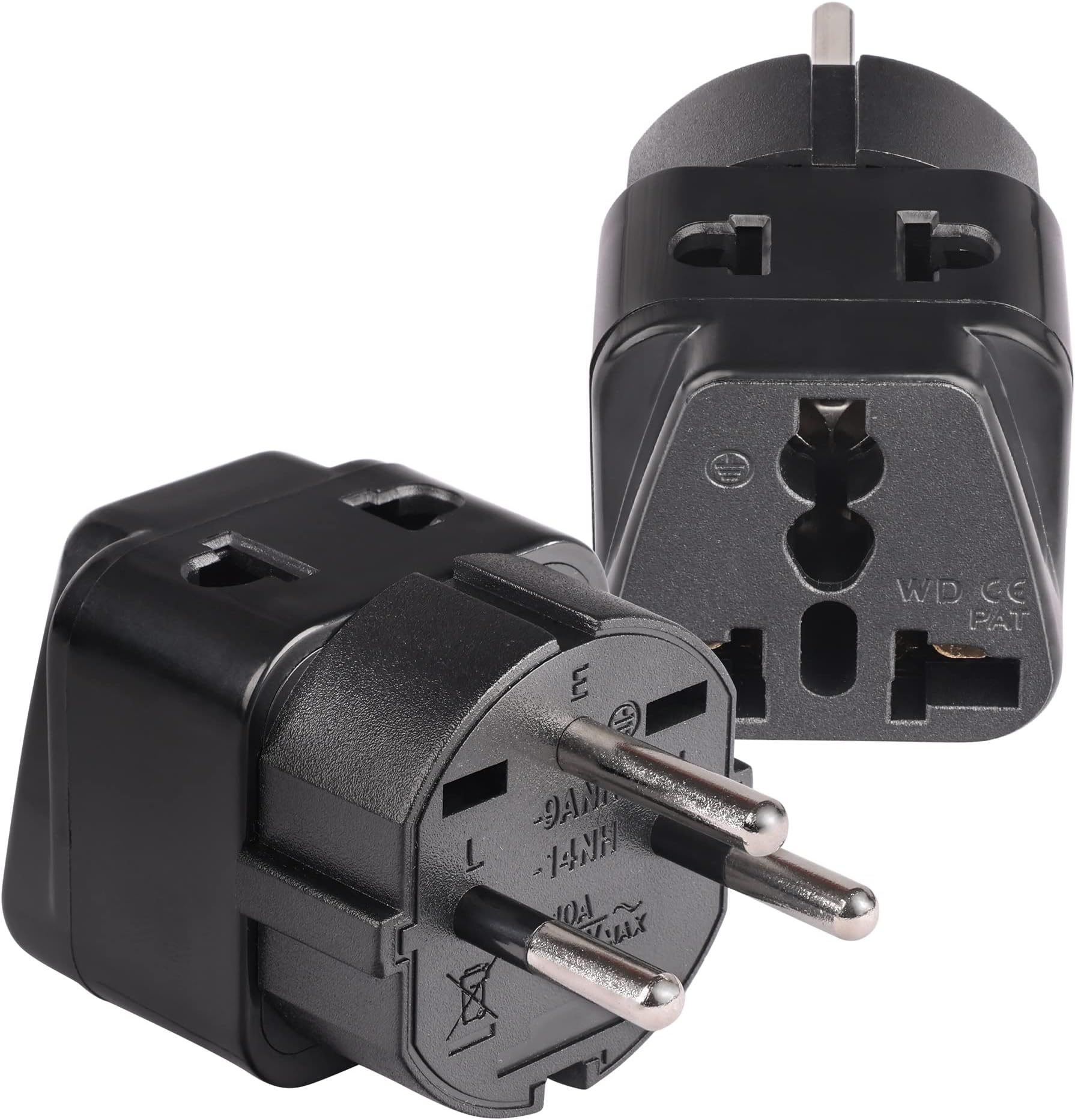 OREI India to Israel, Gaza, Palestine & More (Type H) Travel Adapter Plug - 2 in 1 - CE Certified - RoHS Compliant - 2 Pack - Black Color (P21-14-2PK)