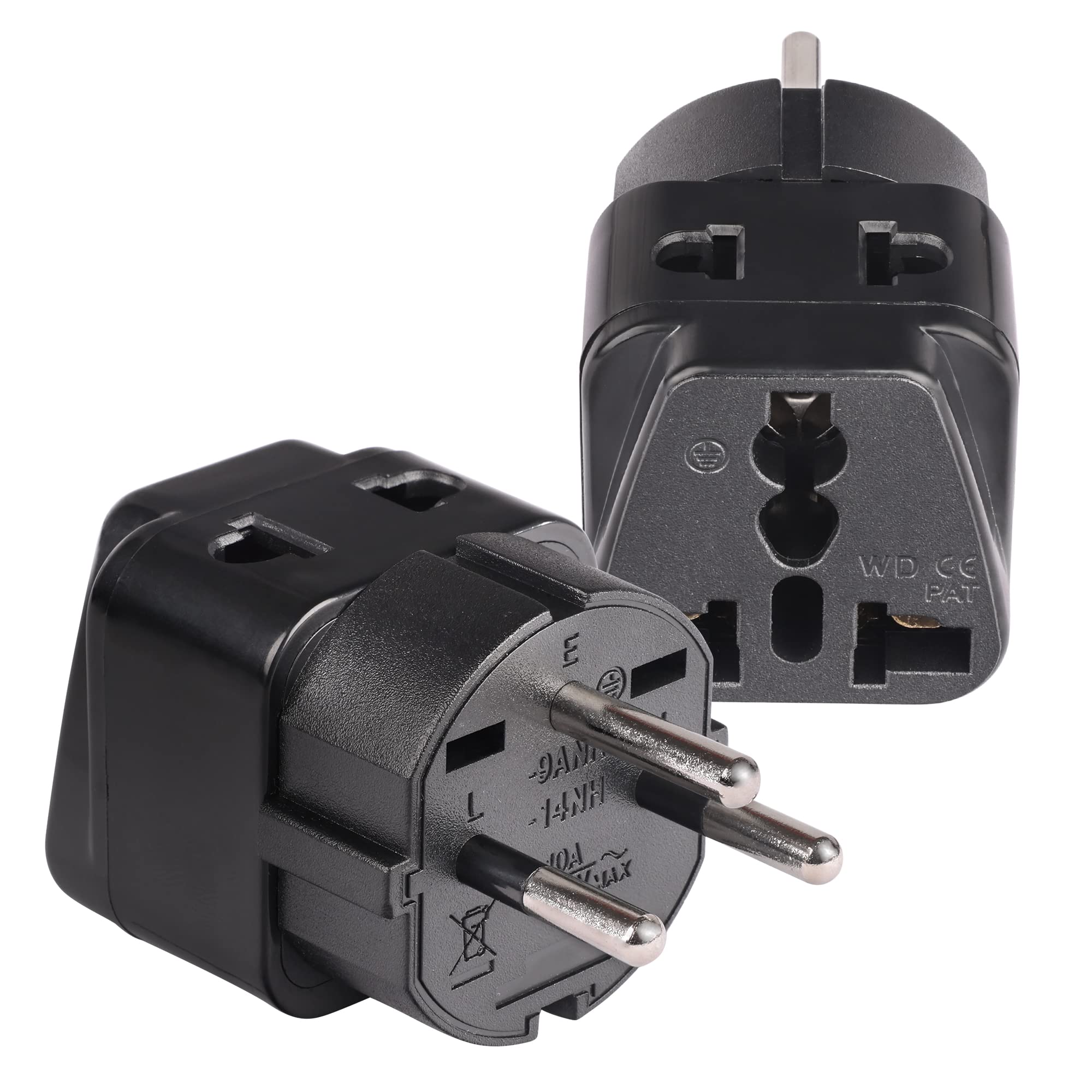 OREI India to Israel, Gaza, Palestine & More (Type H) Travel Adapter Plug - 2 in 1 - CE Certified - RoHS Compliant - 2 Pack - Black Color (P21-14-2PK)