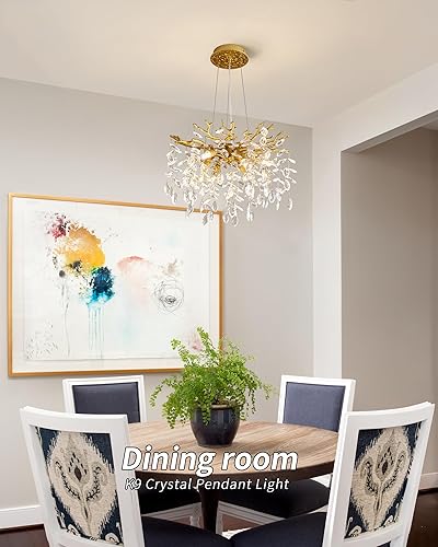 Miniatura 4 de Candelabro dorado moderno de cristal en forma de ramas de árbol, lámpara colgante contemporánea de 18 pulgadas, 6 luces, para comedor, cocina,