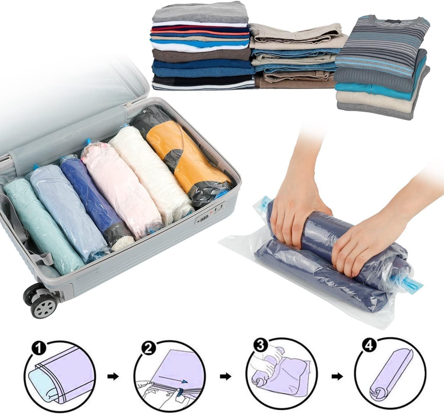 ZWMYF Small Vacuum Storage Bag, Roll-up Storage Bags, 12 Pack Travel Compression Bags, No Pump or Vacuum Needed - Image 4