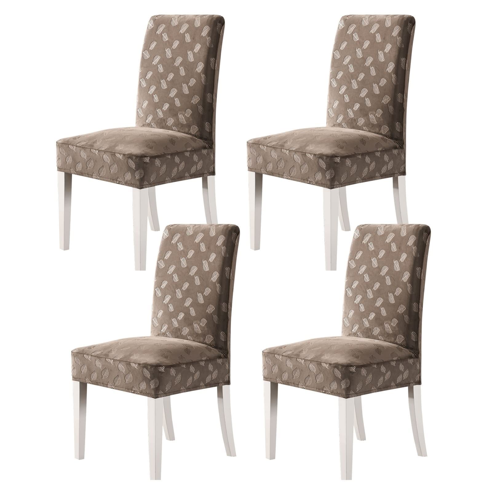 Housses de chaises élastiques en velours cappuccino pour masquer l'usure de vos sièges