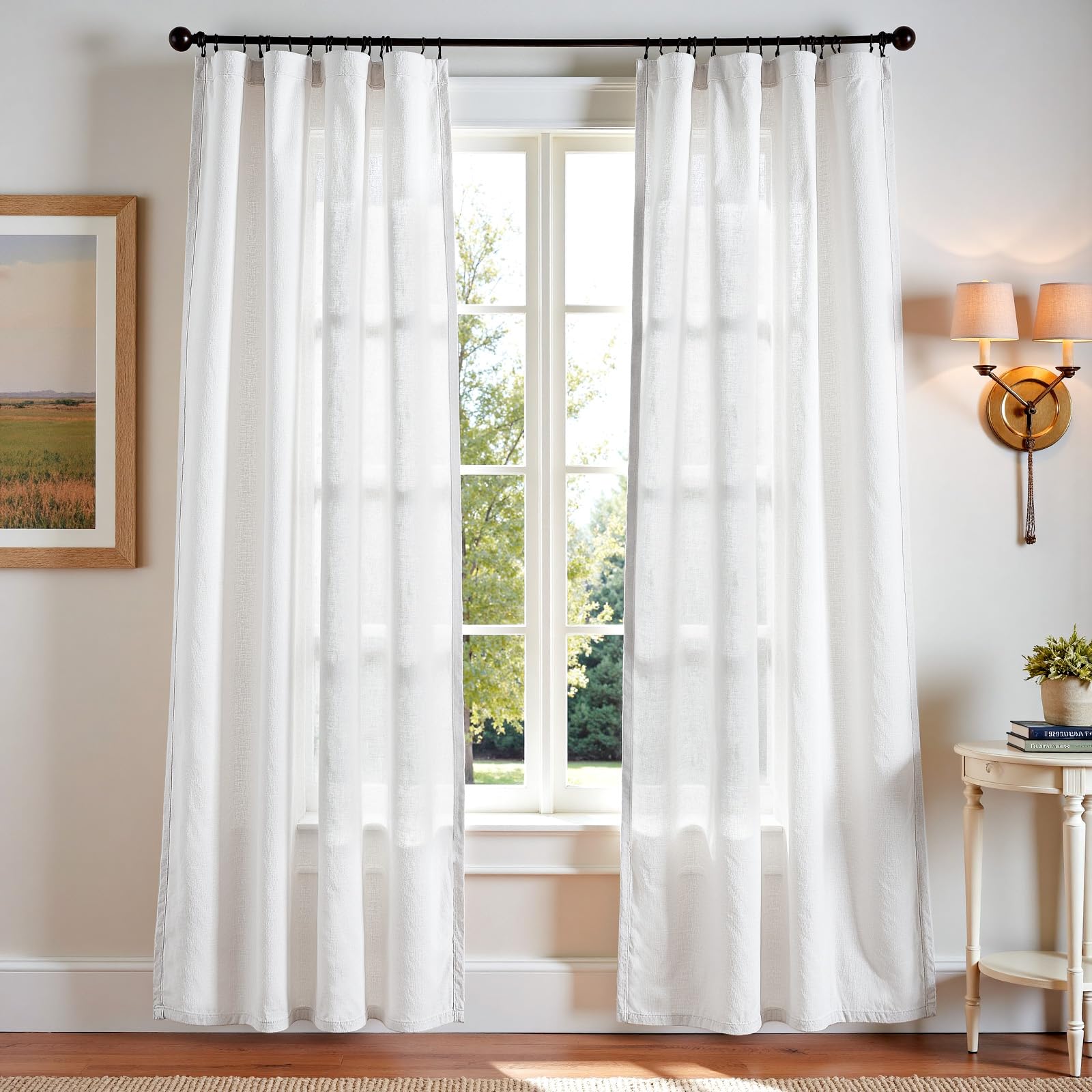 jinchan Linen Blend Curtains 90 inch Length 2 Panels for Bedroom Living Room, Light Filtering 50 inch Wide Farmhouse Drapes with Rod Pocket Back Tab(