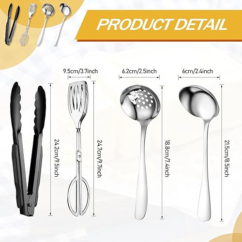 Vista 3 de Tanlade Juego de 19 utensilios de acero inoxidable para servir, incluye cucharas, tenedores, cucharas ranuradas, cucharón de sopa, espumadores