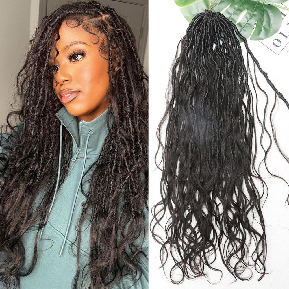 RHEANNA Pre-Looped Crochet Boho Locs With Human Hair Curls Curly Ends Body Wave Human Hair Goddess Locs Crochet Hair 22inch 48Strands