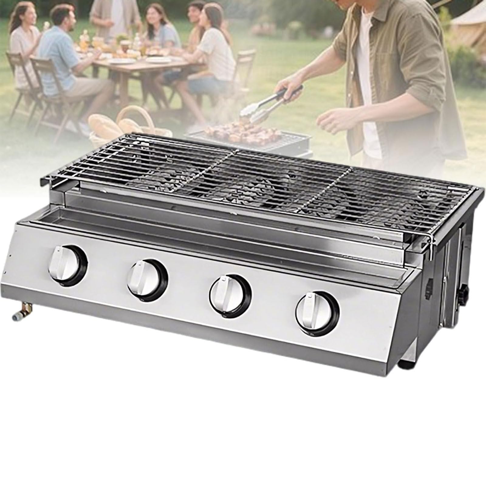 Barbecue au gaz amovible portatif avec brûleurs réglables pour cuisine en plein air de jardin