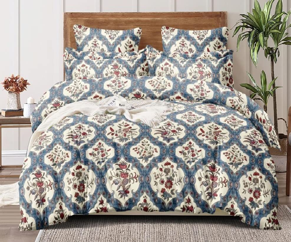 Soft Premium Cotton Blend Double Quilt Cover Blanket Cover Razai Duvet Cover Comforter Cover for Double Size Duvets with Zip 90"x 100",Color:Multicover-image-29