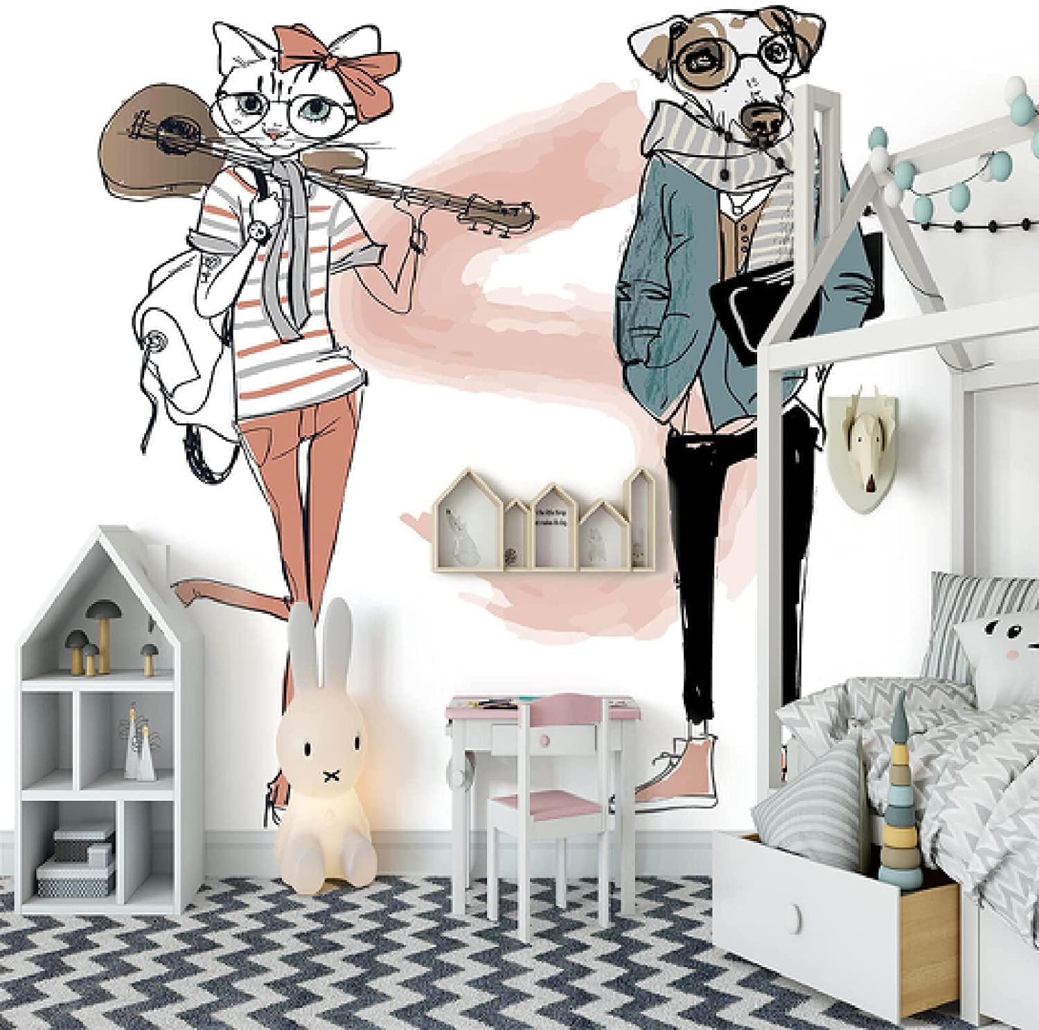 Bekleidungsgeschäft Cartoon Tier Hund Wandbilder Fototapete Für Schlafzimmer 3D-Wandaufkleber, Kunstwandbilder, Wasserdichte Diy-Wanddekoration Für Schlafzimmer, Wohnzim 400 (Breite) x 280 (Höhe) cm