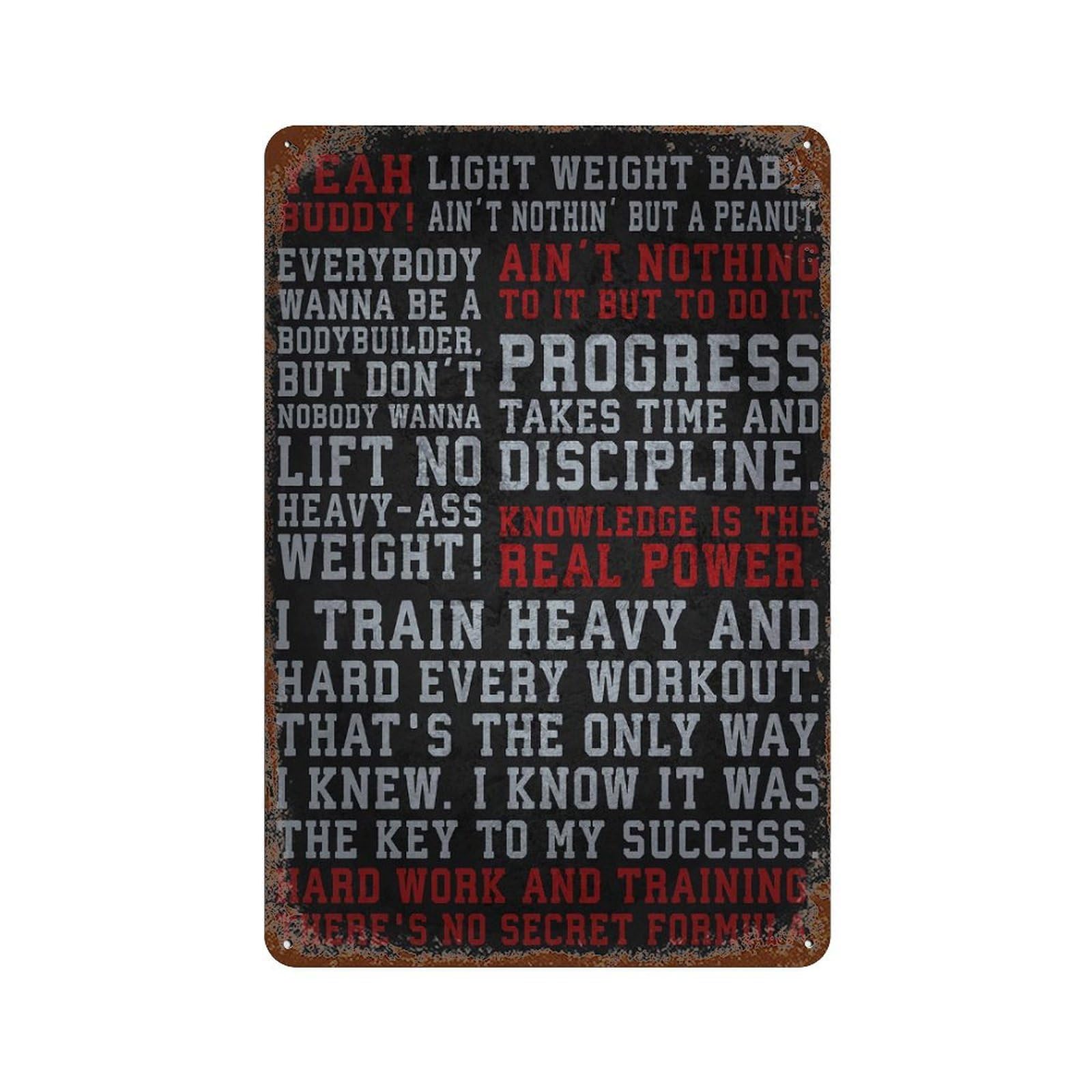 Rust Effect Ronnie Coleman Quotes - Gym Motivation Aged Metal Wall Plaque 11.8"x7.9", Shabby Chic Decor for Living Room, Hallway And Home Decor