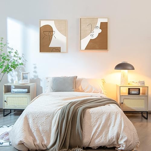 Miniatura 2 de Tangkula Mesa auxiliar de ratán, mesa auxiliar de sofá interior con estante y gabinete de puerta de ratán, base de acero, acabado de madera, mesita