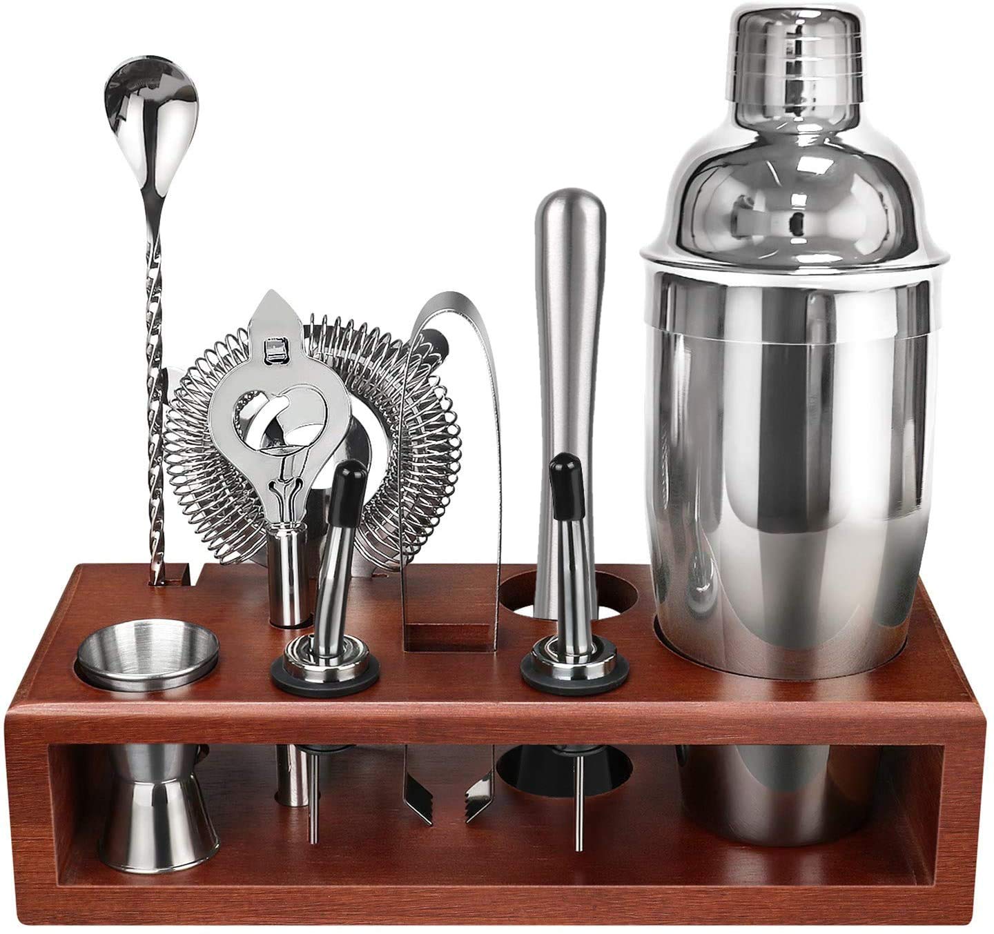 Cocktail Shaker Set Bartender Kit with Stand 24 OZ for Tequila Whiskey, Bar Kit Drink Mixer Shaker Set Including Martini Shaker, Mojito Muddler, Jigger, Mixing Spoon, Hawthorne strainer