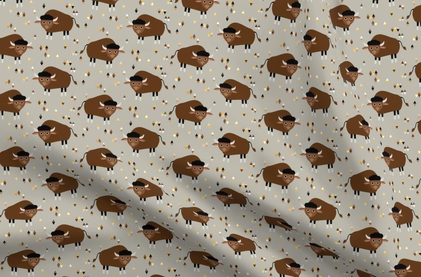 Spoonflower Fabric - Buffalo Bison Animals Desert Triangle Southwestern Printed on Organic Cotton Sateen Fabric by The Yard - Sewing Quilting Apparel Home Decor