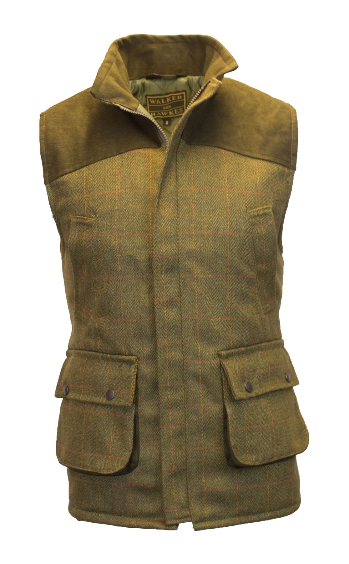 Walker & Hawkes - Herren Country-Weste - Klassisch Schottisch aus Harris-Tweed - Fischgrätmuster - Overcheck-Tartanmuster - Clinton-Braun - 48-62