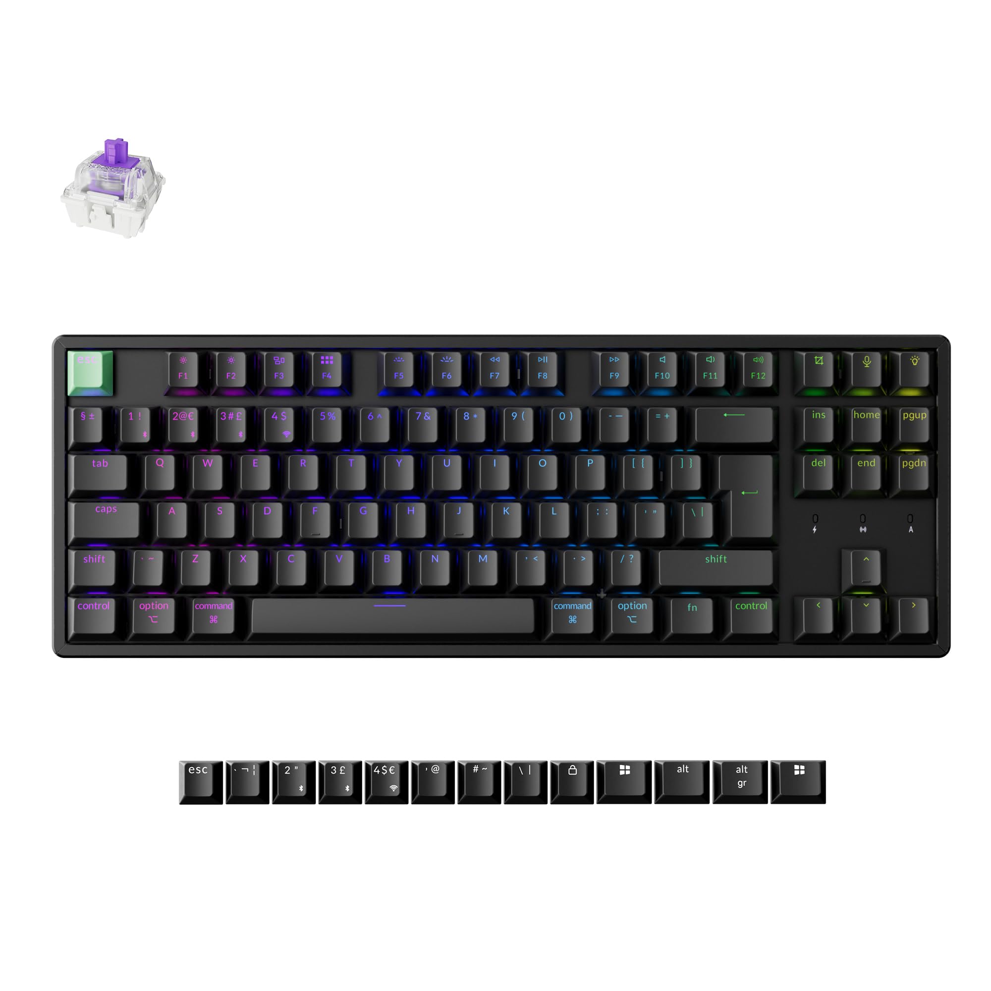 Keychron K8 HE Mechanical Keyboard TKL Wireless Bluetooth 2.4G Wired Triple Mode, Hot Swappable Hall Effect with QMK VIA Aluminum+Wood Frame Rapid Trigger for Mac Windows Linux - Black UK Layout — view 10