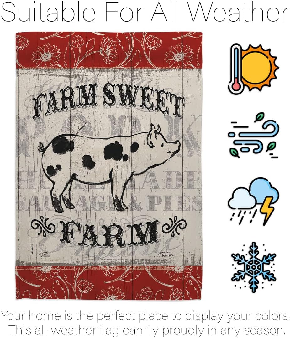 Breeze Decor Sweet Farm Pig House Flag Pack Barnyard Animal Cow Horse Rooster Farmhouse Pet Nature Creature Applique Decoration Banner Small Garden Yard Gift Double-Sided, Made in USA