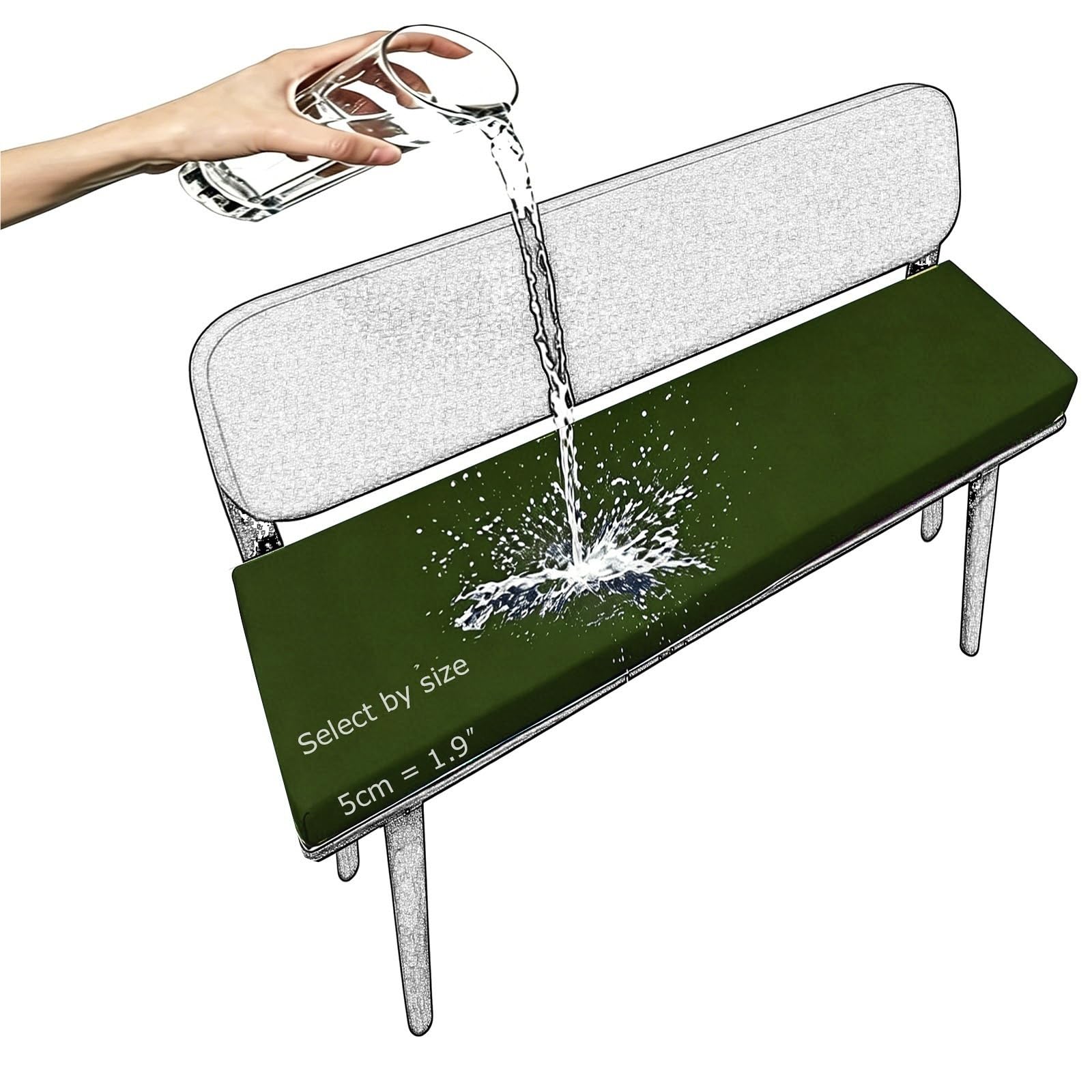 Outdoor Bench Cushions for Garden Furniture 5cm/1.9" Thick, Waterproof 80% Comfortable Cushion for Patio Porch Swing Rattan Porch Bench Seat Cushion for Indoor Sofa Bay(Army Green,220x40 cm 87x16 in)