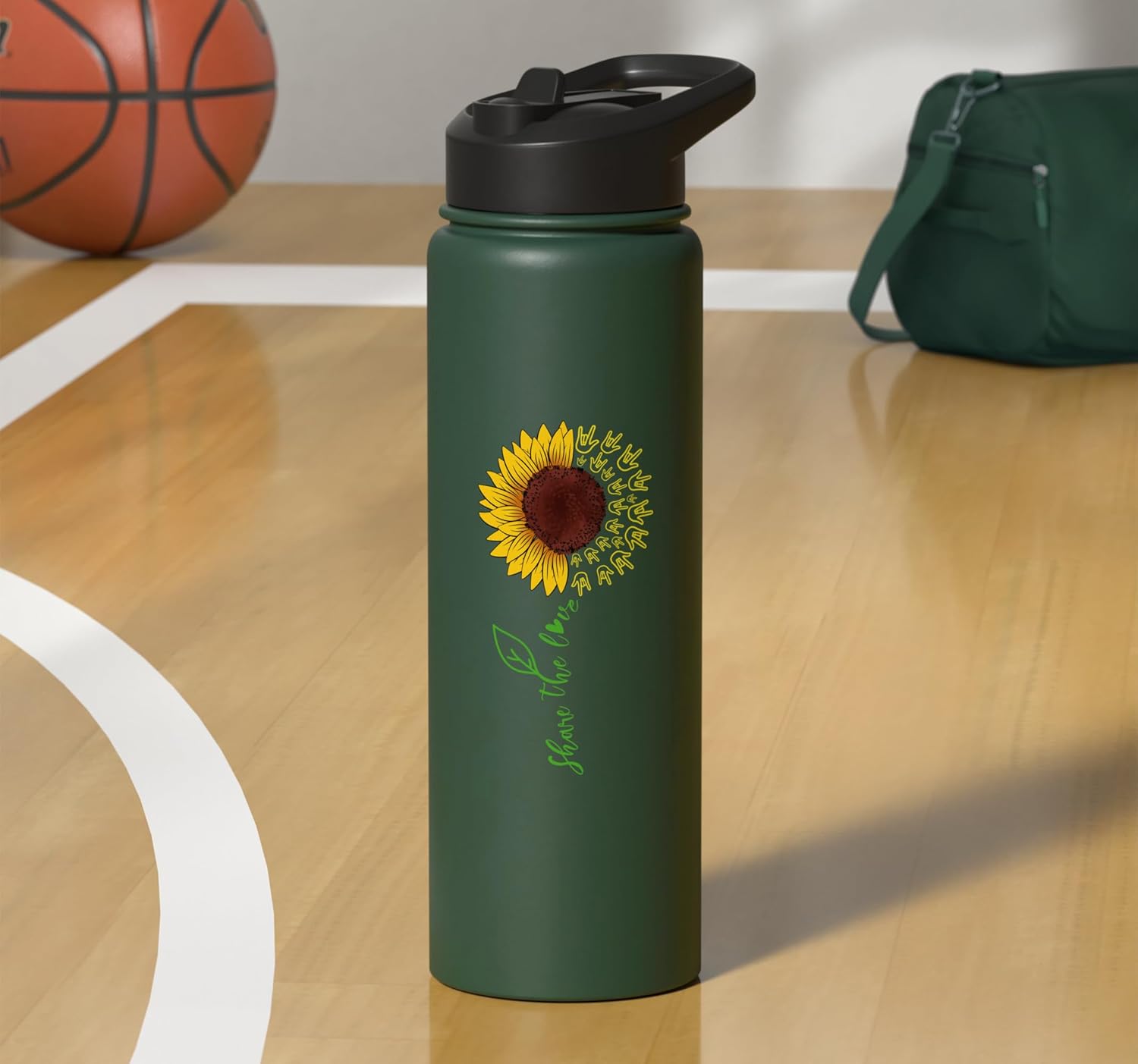 Sign Language ASL American Sunflower Share the Love Stainless Steel Insulated Water Bottle