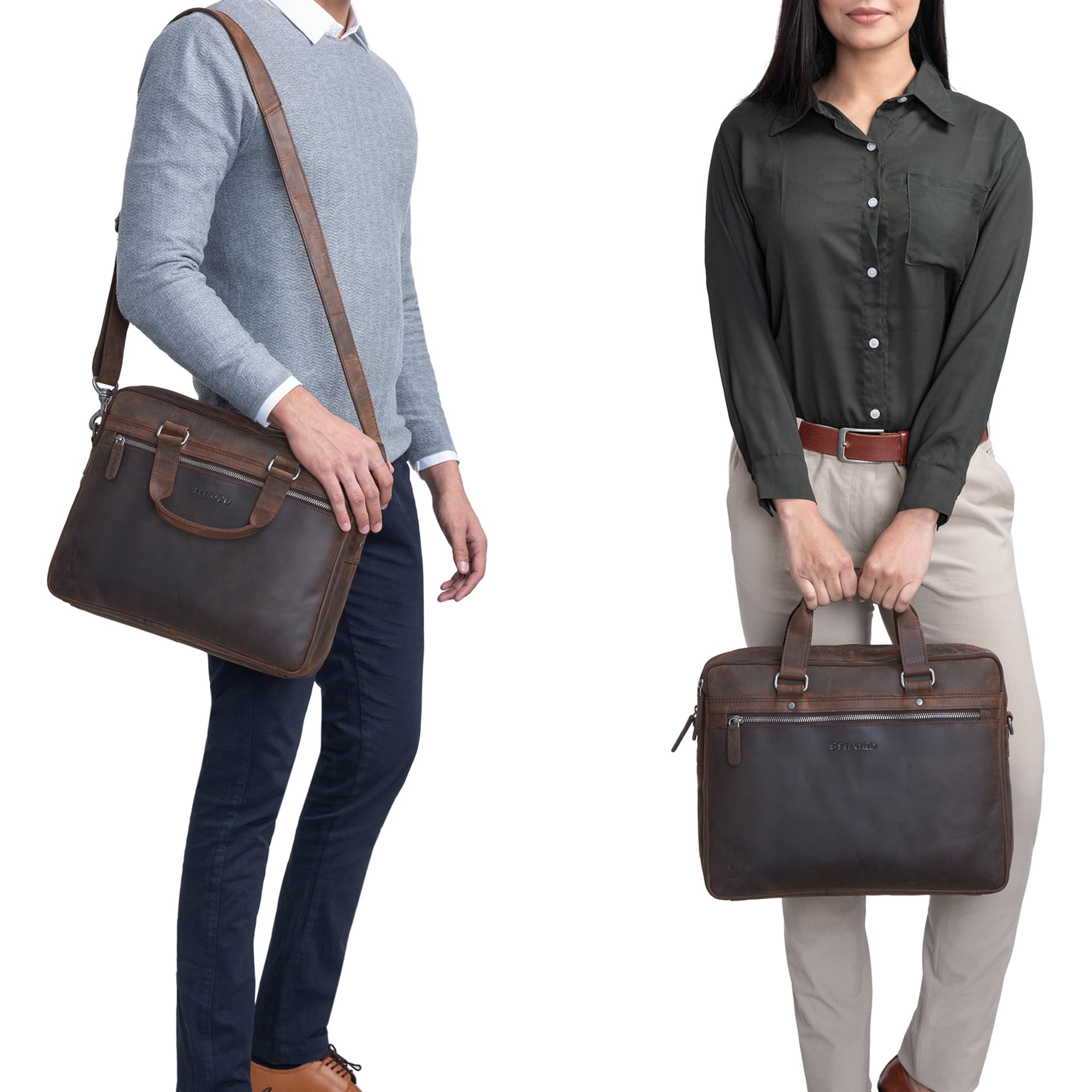 STILORD Brayson Serviette Porte Documents Cuir Sac Business Ordinateur pour MacBooks de 16 Pouces Sac de Travail Sac à Bandoulière Mallette Cuir Véritable Couleur:Noir