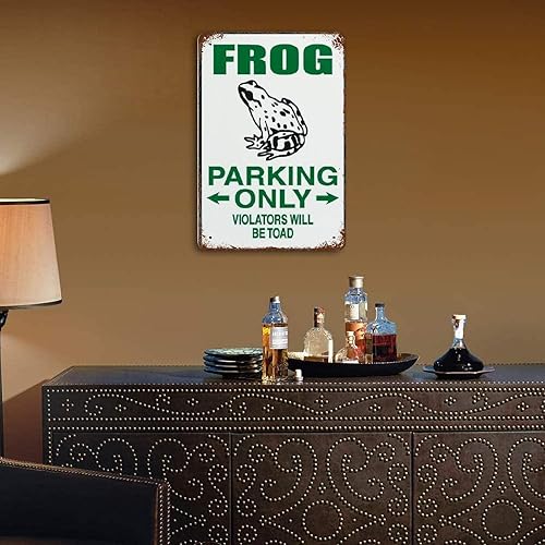 Miniatura 4 de Letrero de metal retro nostálgico de rana Parking Only Violators Will Be Toad para decoración de pared, decoración de pared, 8 x 12 pulgadas