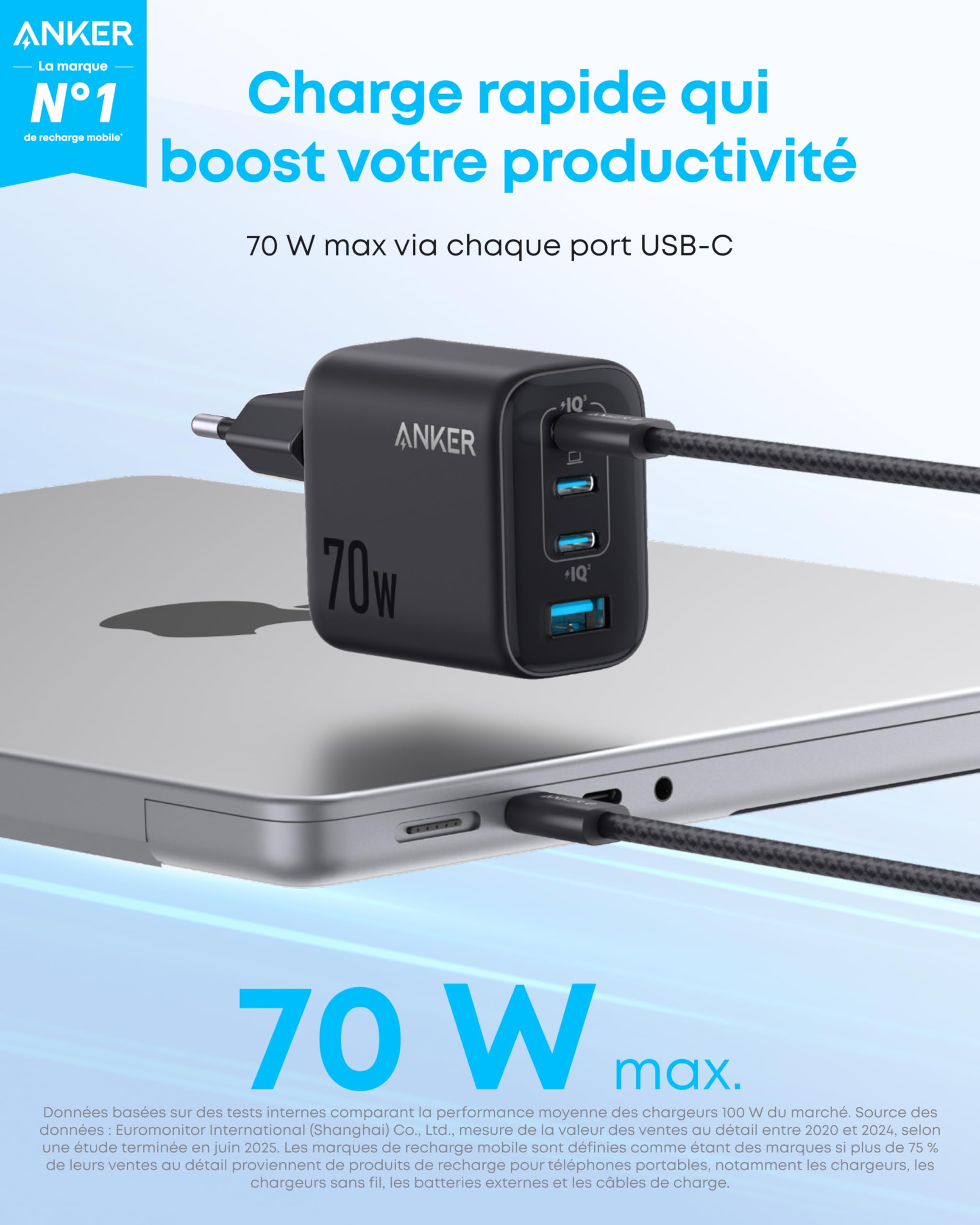Anker Zolo Chargeur Adaptateur Mural 4 Ports 70W
