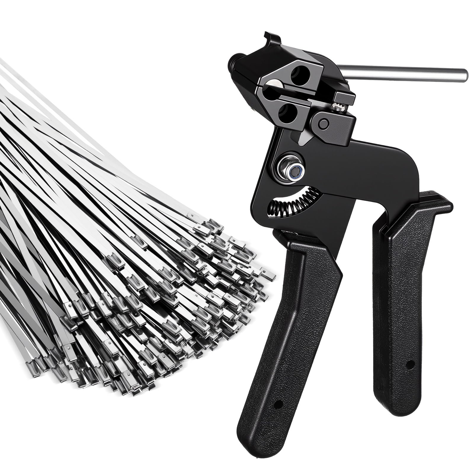 LEIFIDE Kit di 500 fascette in metallo con cerniera, 304 da 30 cm, in acciaio inossidabile 304, resistenti, autobloccanti, cavo di resistenza alla trazione per avvolgimento di scarico, recinzione