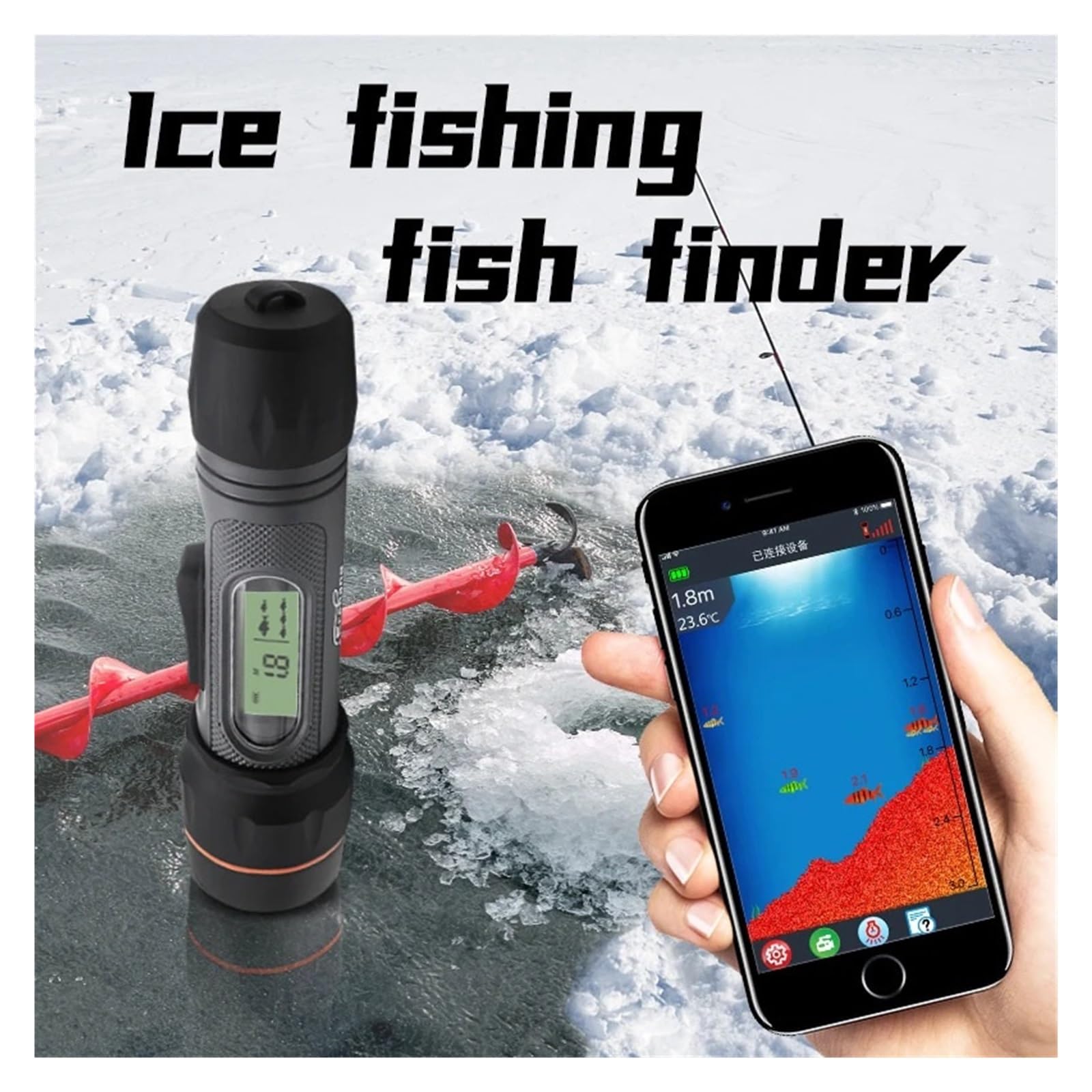 Ecoscandaglio, Ecoscandaglio portatile for la pesca sul ghiaccio, profondità da 0,8 a 90 m, strumento for invernale