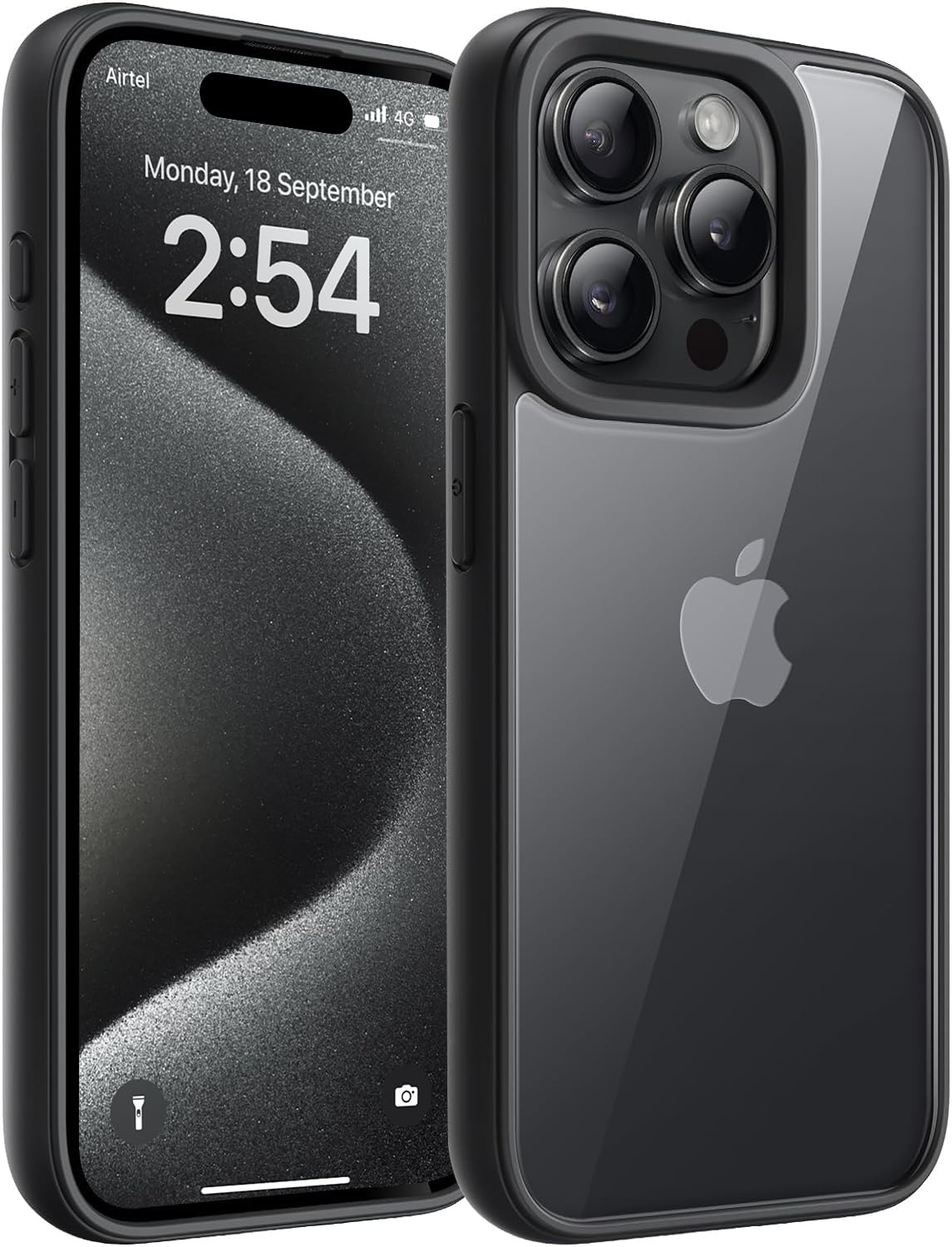 EGOTUDE Case Compatible with iPhone 15 Pro, Ultra Hybrid Transparent Hard Back Anti-Yellow Cover (TPU+Polycarbonate) (Black)