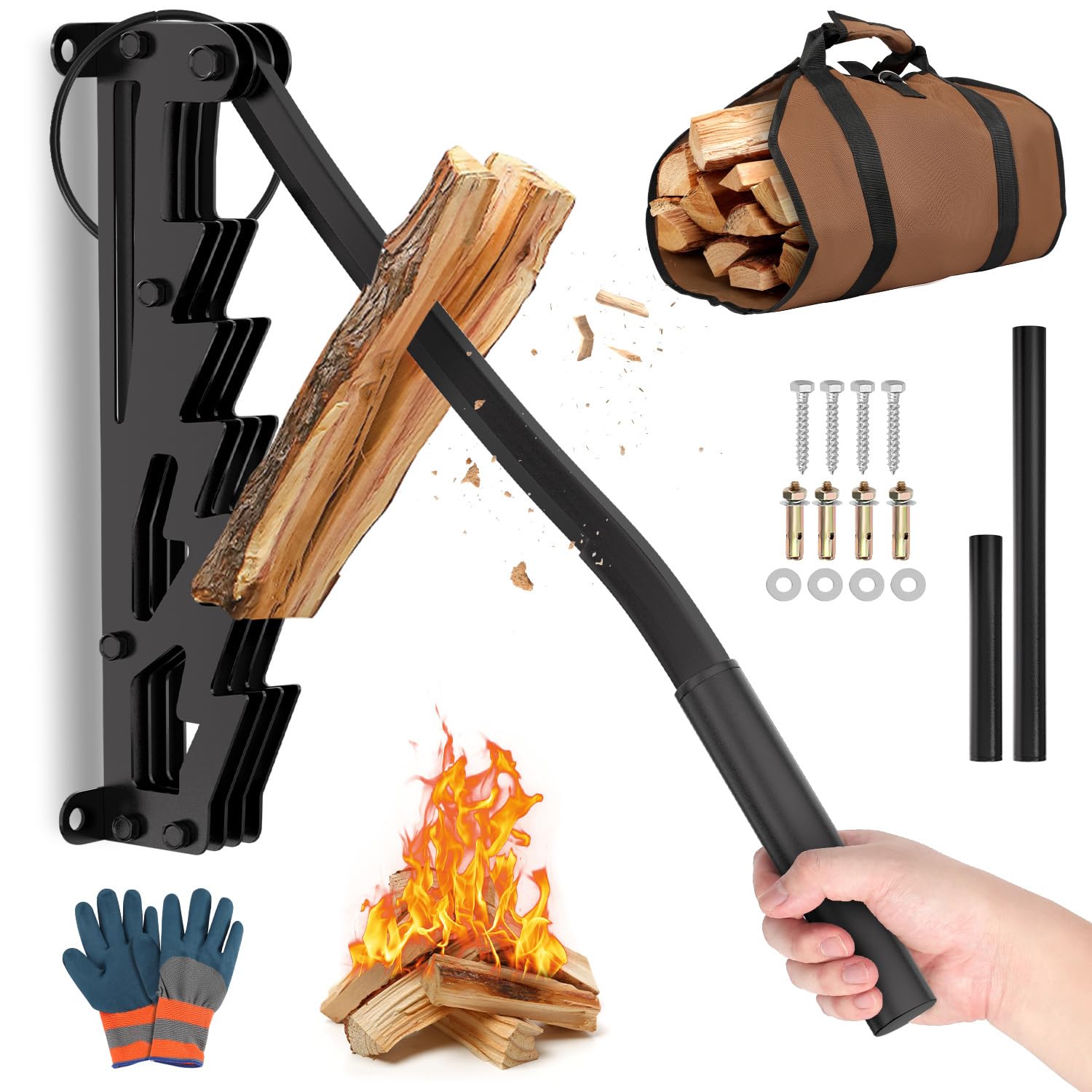 Hebitod Log Splitter Wall Mounted Portable Manual Log Splitter,Dismountable Splitter with Screws Ergonomic Handle For Outdoor Camping Home Fireplaces