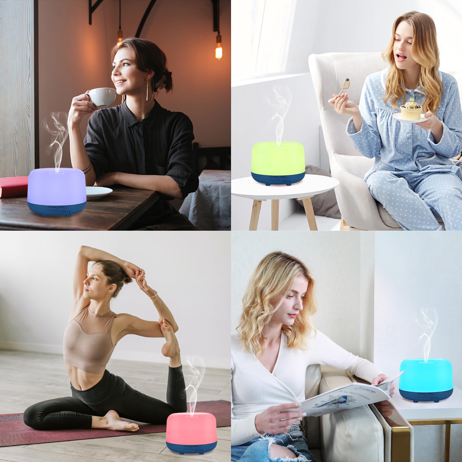Marchred Diffuseur d'huiles essentielles, 300 ml avec télécommande, 7 lumières LED à changement de couleur, humidificateur à ultrasons avec brume froide