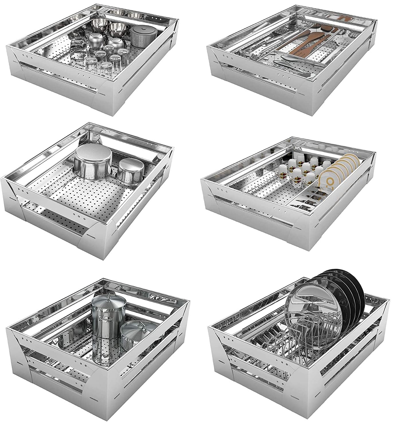 BLOO BASKET Stainless Steel 202 Modular Kitchen Rectangular Basket Utensils Drawer Perforated Set Of 6 (Size : 16 Inch Width X 20 Inch Depth) Silver (B07HMHC6R9) Amazon Price History, Amazon Price Tracker