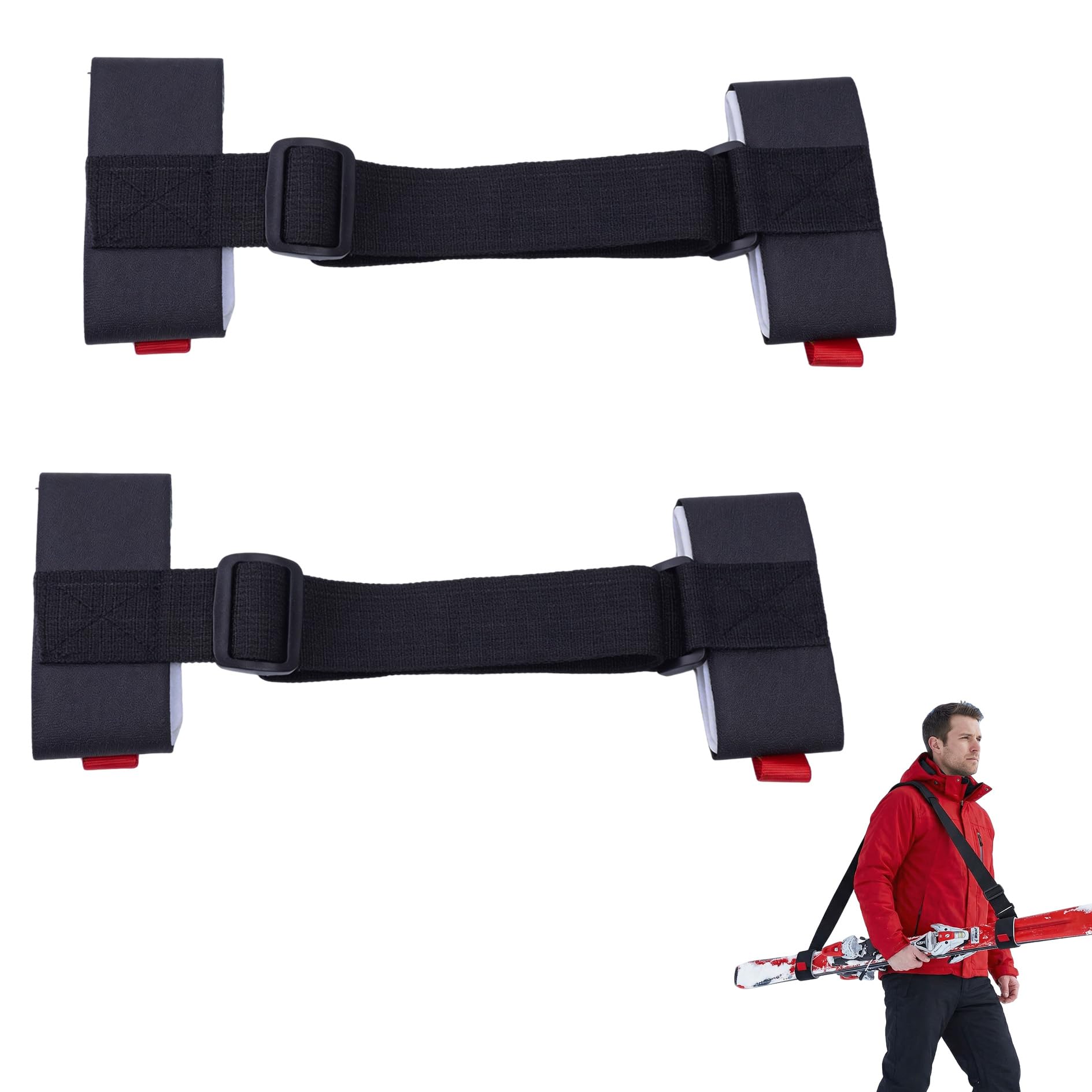 2 Pièces Bandoulière de Ski, Porte-Épaules Réglables avec Boucle Rembourrée, Noir