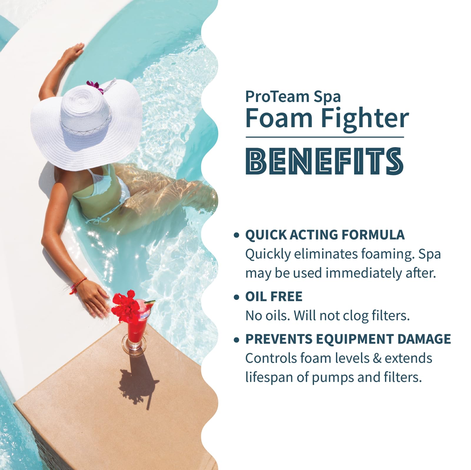 ProTeam Spa Foam Fighter – Éliminateur de mousse de spa aide à la mousse du duvet pour jacuzzi avec guide d'entretien SplashWiz des produits chimiques pour jacuzzi – Fabriqué aux États-Unis (1 pt)