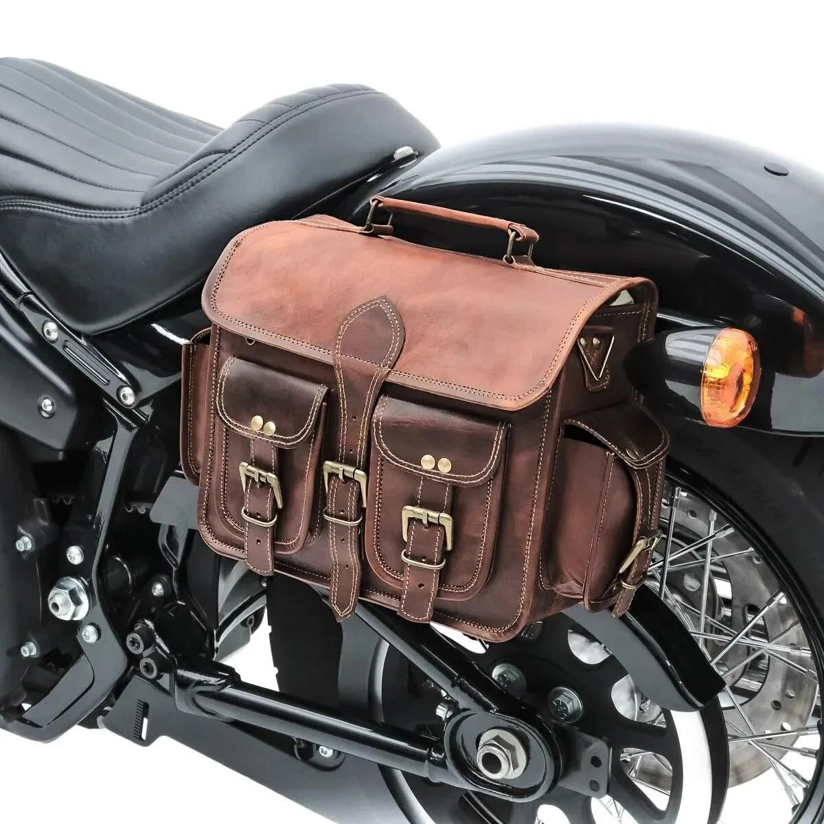 Satteltasche Motorradtasche Powersports Zubehör Rennrad 13 Zoll Leder Braun Scooter Gepäckträger Satteltaschen Wassersattel Hintergepäckträger Tasche Gepäckträger für Werkzeug Ausrüstungstasc