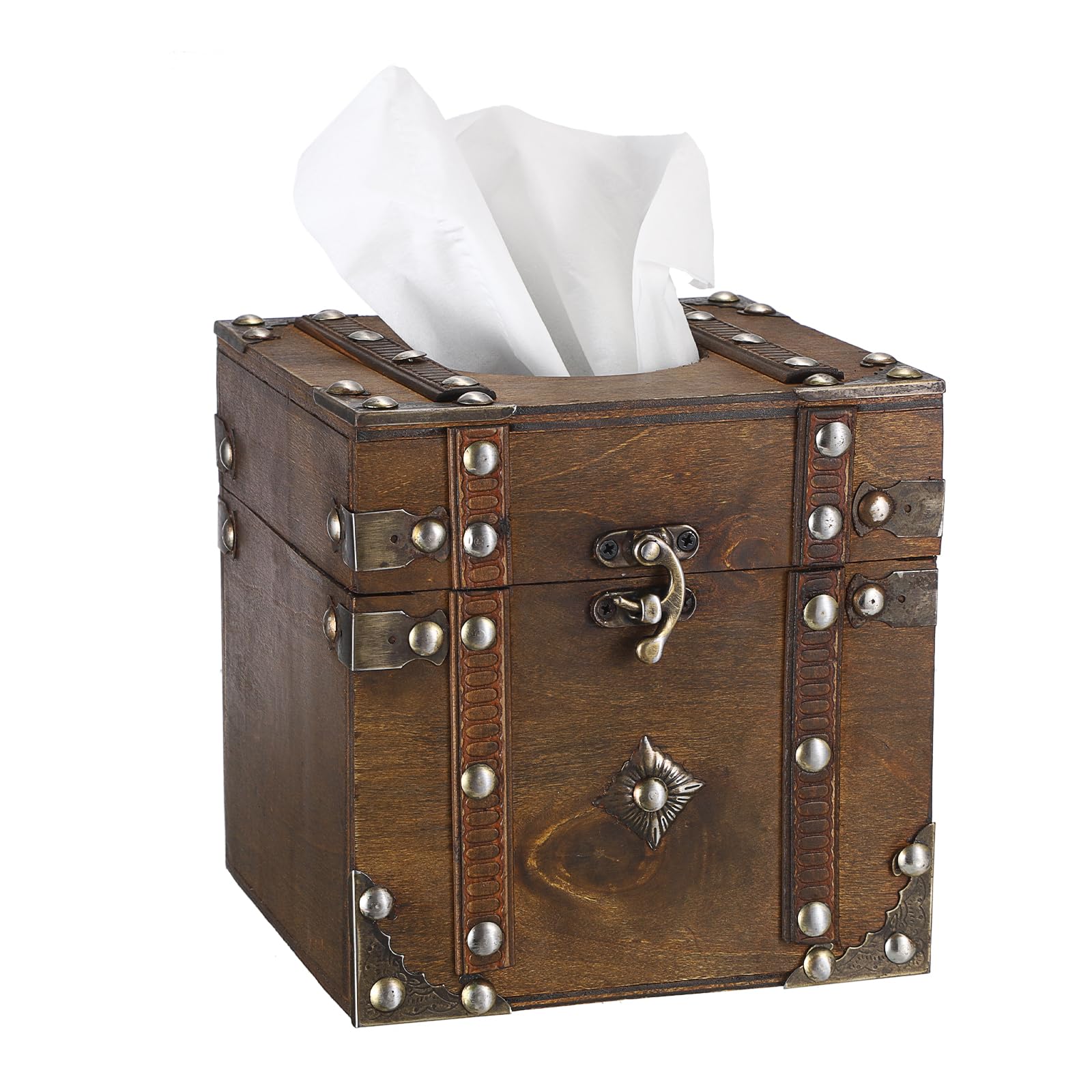 Sumnacon Tissue Box Retro Wood Square Tissue Box Cover Vintage Cube Tissue Box Holder,Decorative Tissue Holder for Bedroom Bathroom Toilet Table Desk