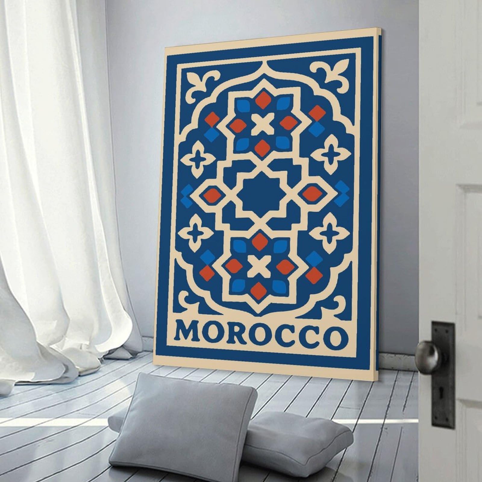 Junmoney Frame-Style-21-1 Morocco Geometric Pattern Art Wall Decor Canvas Print, 08X12inch(20X30cm), For Wall Displays, Bedrooms Or Room Updates, Wall Decor Suited To Curated Displays