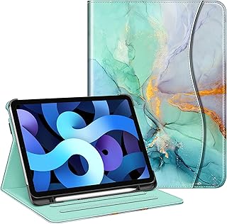 Fintie Case for iPad Air 5th Generation (2022) / iPad Air 4th Generation (2020) 10.9 Inch, Multi-Angle Viewing Protective Cover with Pencil Holder & Pocket, Auto Sleep/Wake, Emerald Marble